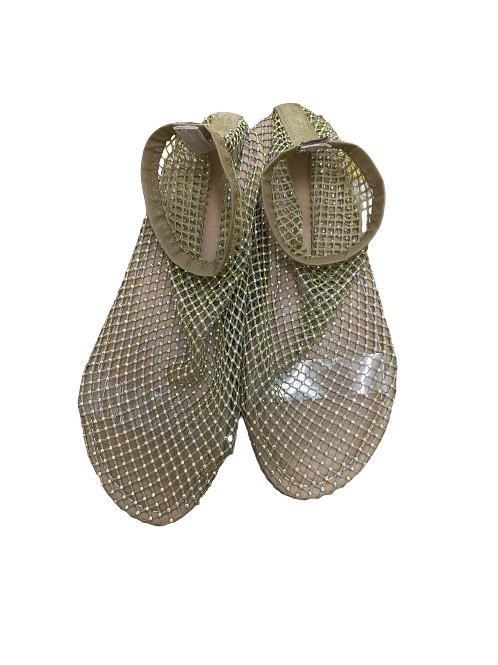 Embellished Gold Mesh Ankle-Strap Sandals